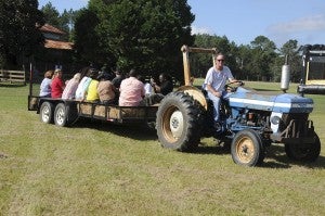 FAMILY FUN: Spring Hill Tree Farms owner and Octoberfest organizer Dan Provence takes some people on a hay ride.  Powell Cobb — Post-Searchlight